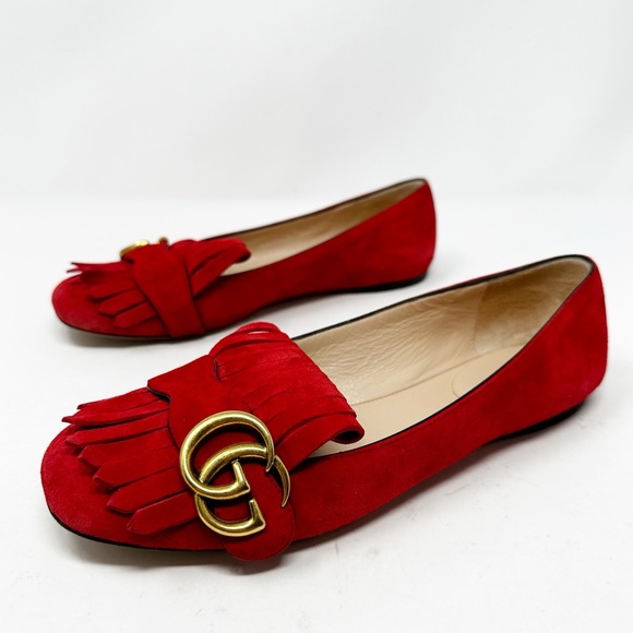 Gucci Marmont GG Suede Fringe Flats Size 36 - Picture 1 of 11
